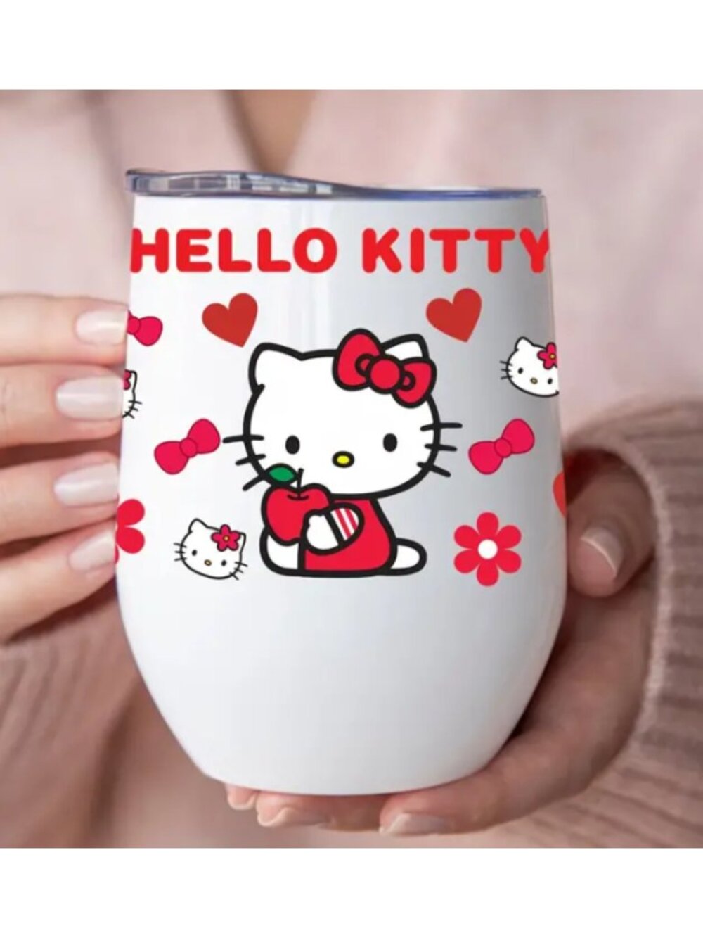 Hello Kitty 12oz Stainless Steel Tumbler – Cute Hearts Insulated Cup with Lid - Picture 1 of 4